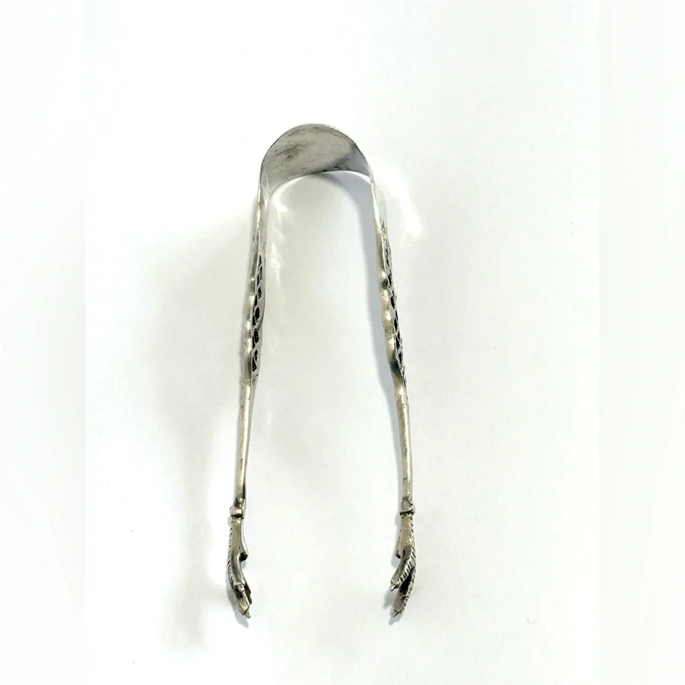 Antique Victorian Austrian 800 Silver 34g Sugar Cube Tongs Bird Claw Gothic